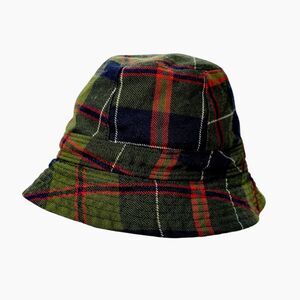 Vintage J.Crew Tartan Plaid Wool ? Bucket Hat Green Red Navy 22.5" Circumference